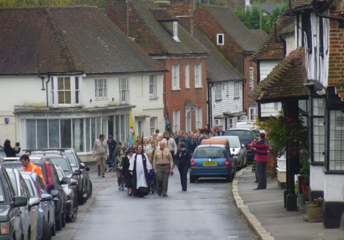 Local parade marching through the town